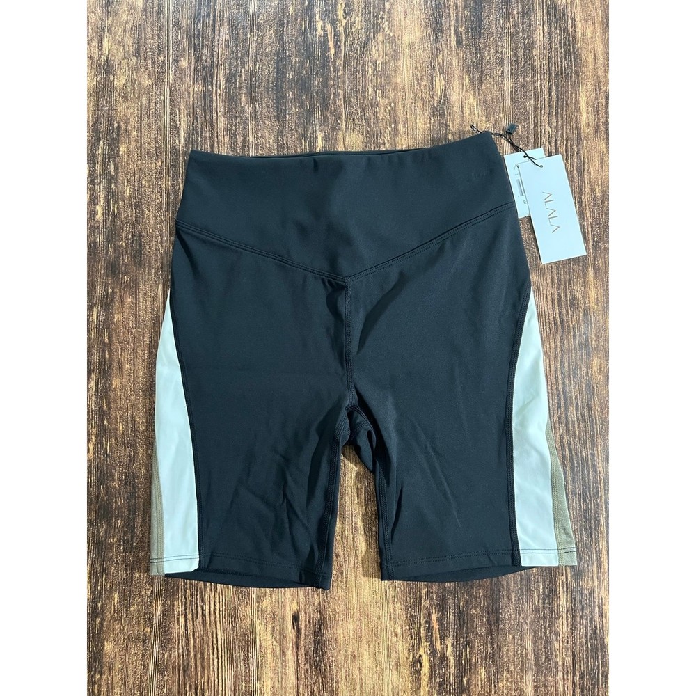 Alala Large Black & Gold High Rise Bolt Bike Shorts